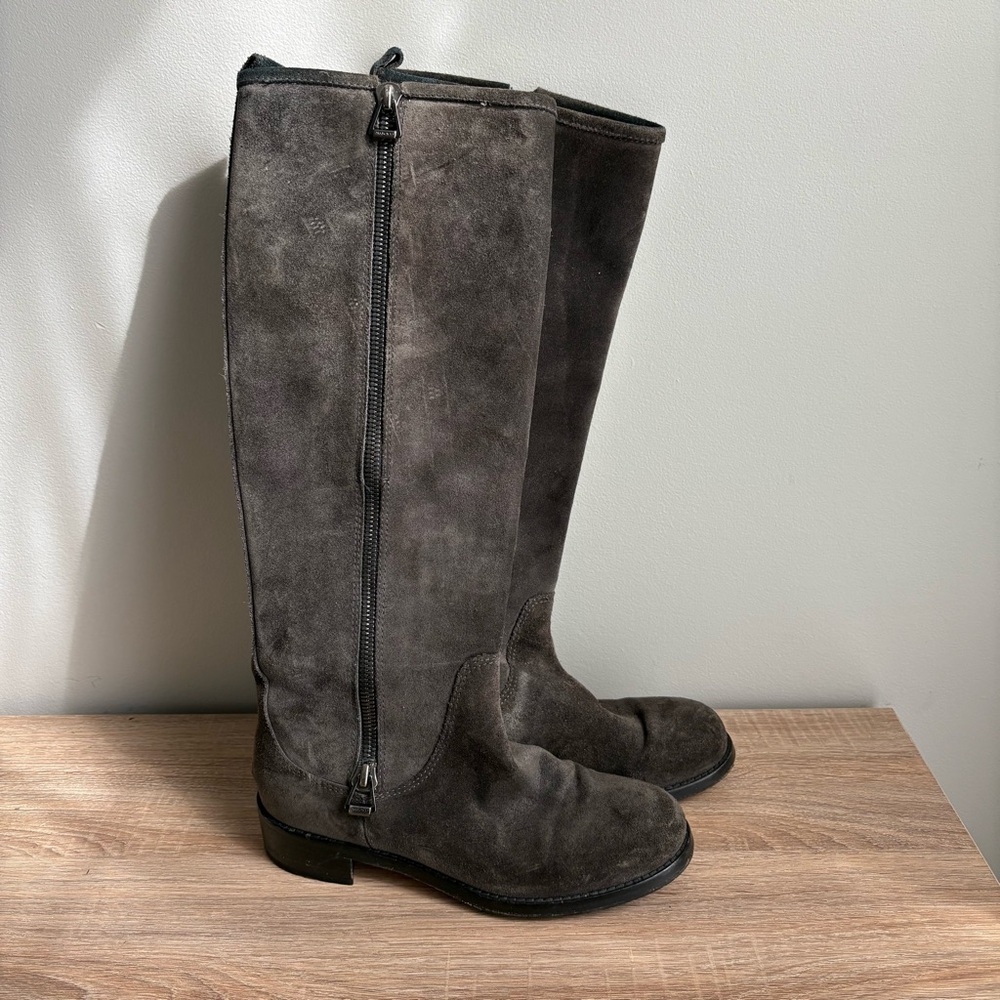 Jimmy Choo Doreen Rugged Suede Brown Knee-High Riding Boots 38